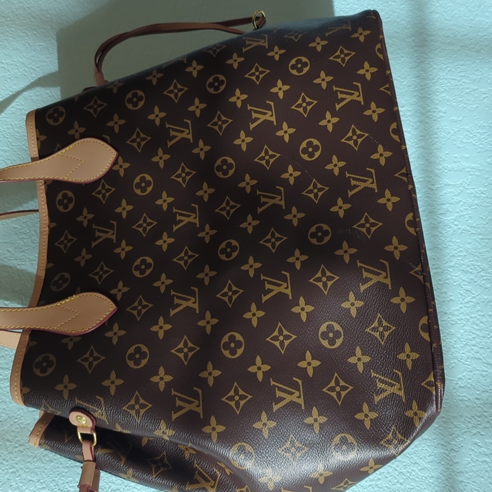 Designer Inspired Monogram Everyday Tote in Brown & Tan Length 14x12x20 - Picture 4 of 16